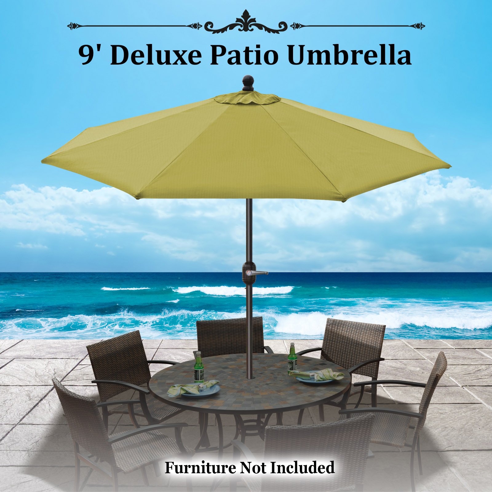 9 Ft Outdoor Patio Umbrella with Auto Tilt & Crank - Heavy Duty Aluminum Frame, 8 Ribs, Includes OLIFEN Cover (Green) - Perfect for Poolside, Backyard, and Outdoor Dining Areas