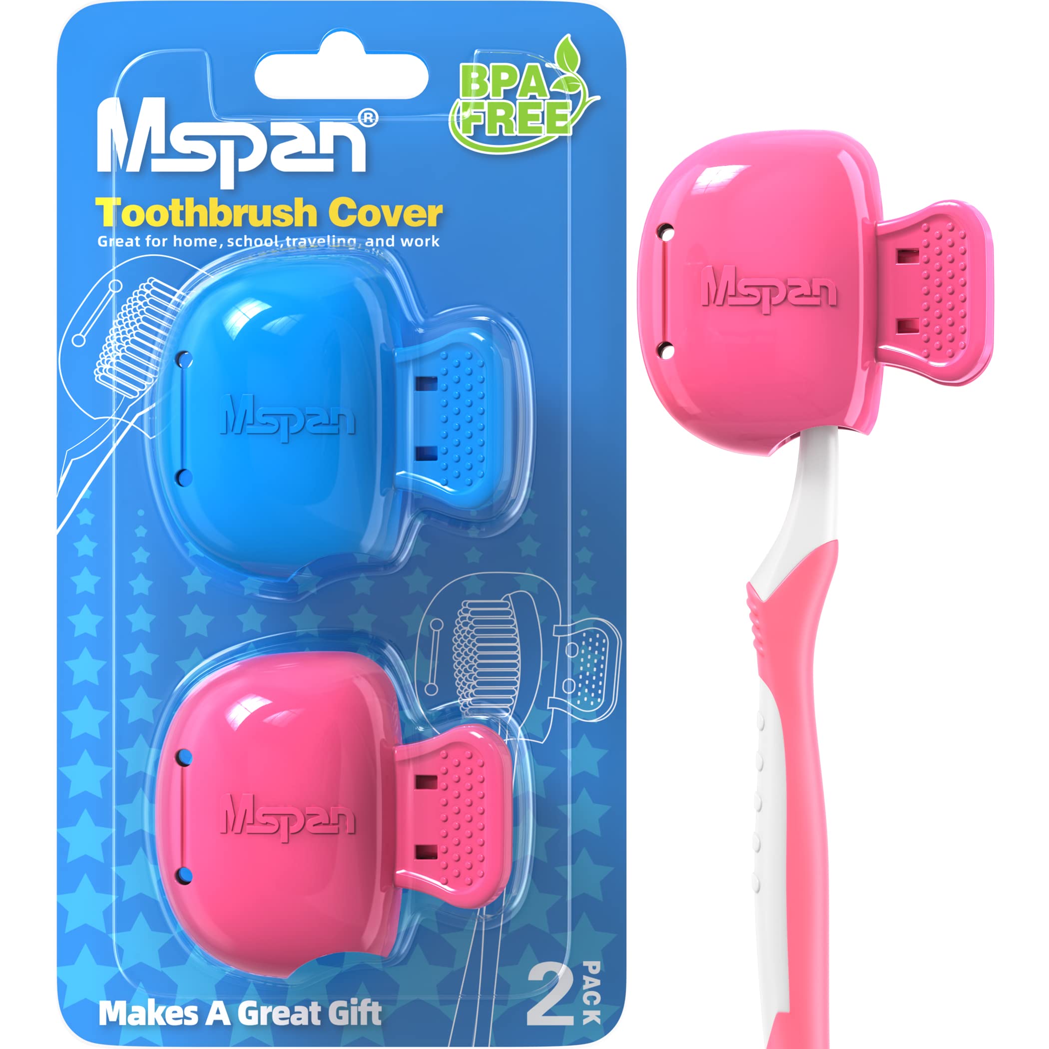 Mspan Toothbrush Head Protector Cover - Compatible with Oral-B, Philips, Colgate Manual & Electric Toothbrushes - Hygienic Travel Storage Case (2 Pack) - Perfect for Home, Travel & Bathroom Organization