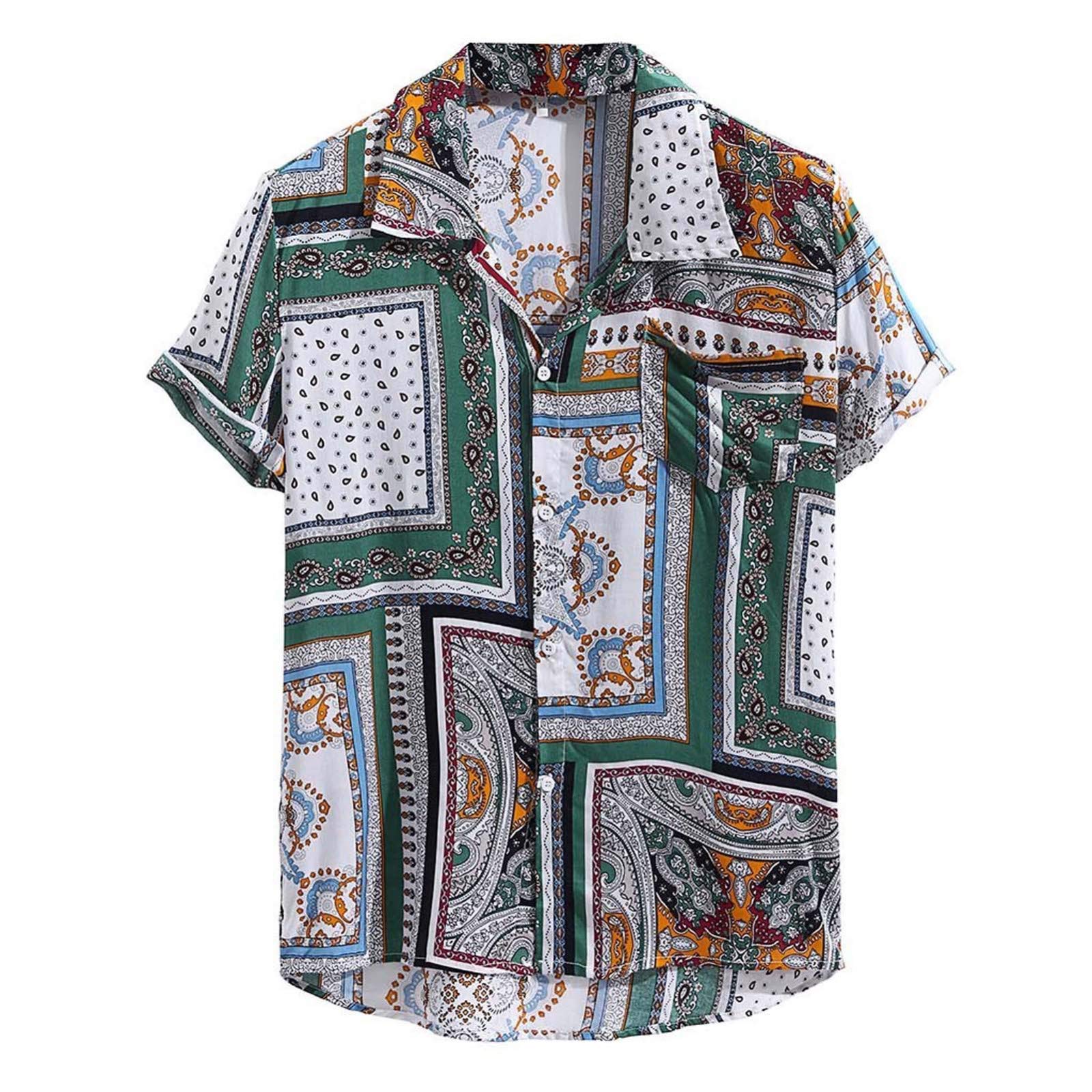 Vintage Ethnic Printed Women's Short Sleeve Loose Casual Shirt - Turn Down Collar Pullover Blouse for Boho Style & Summer Outfits