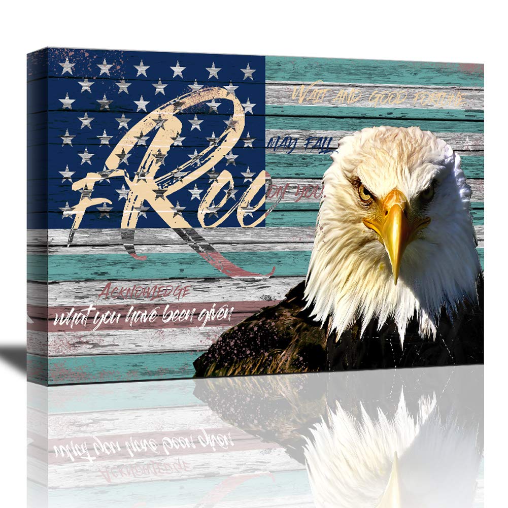 American Eagle Painting on Canvas - Thin Blue & Red Line Wall Art for Office, Bedroom & Living Room Decor | Patriotic Home Decoration & Gift Idea