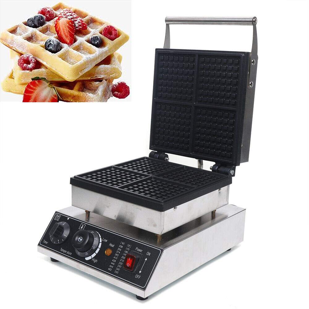 Commercial Electric Waffle Maker Machine - 4PCS Nonstick Plates for Crispy Waffles, Paninis & Hash Browns - 2000W Stainless Steel Hot Dog & Sausage Maker - 110V Household Waffle Cone Baker (Perfect for Breakfast, Cafes, Restaurants & Food Trucks)