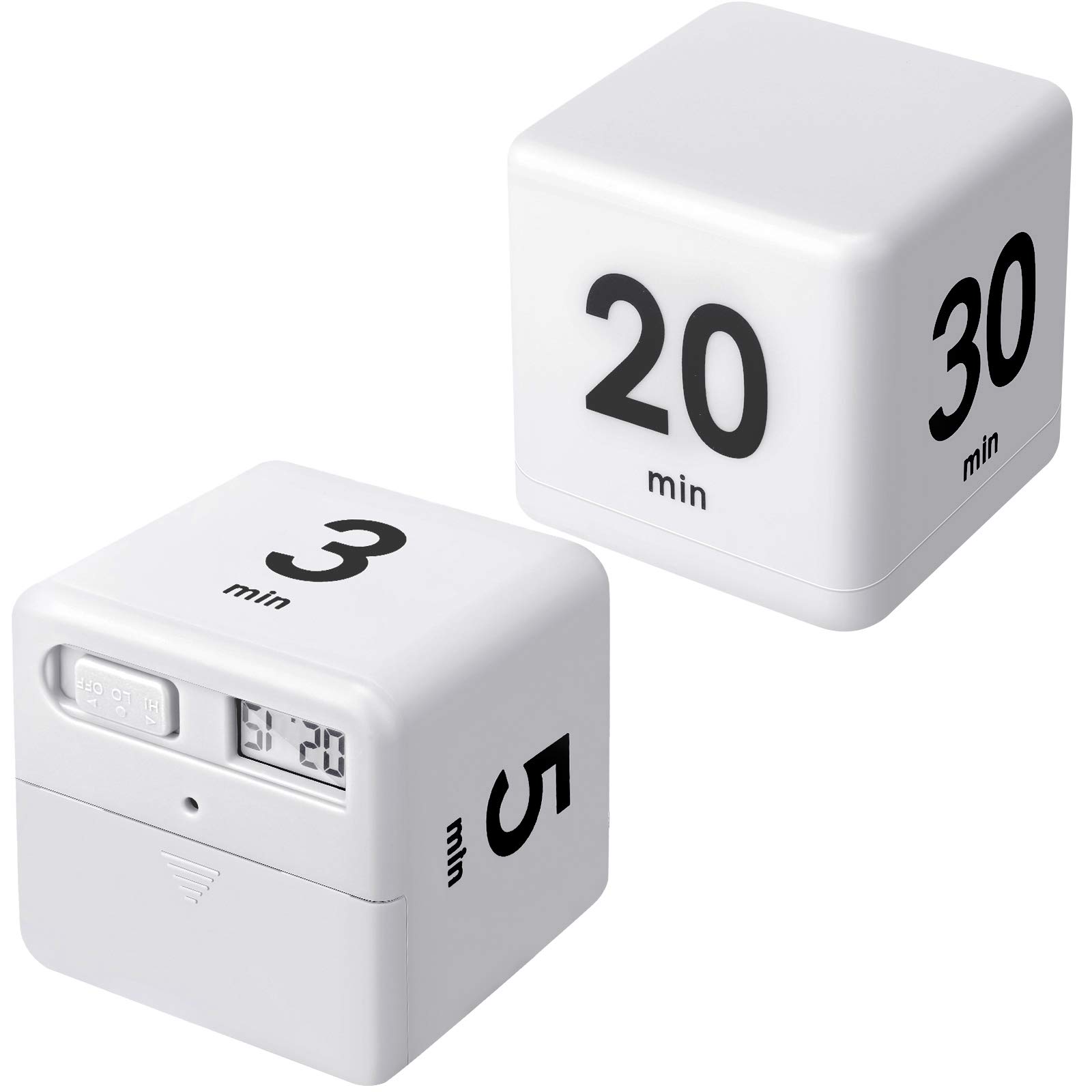 2-Pack Gravity Sensor Cube Timers - 1, 3, 5, 10, 15, 20, 30, 60 Minute Countdown Timer for Kids, Workouts, Games & Time Management (White) - Perfect for Classroom, Gym, Sports Training and Family Game Nights