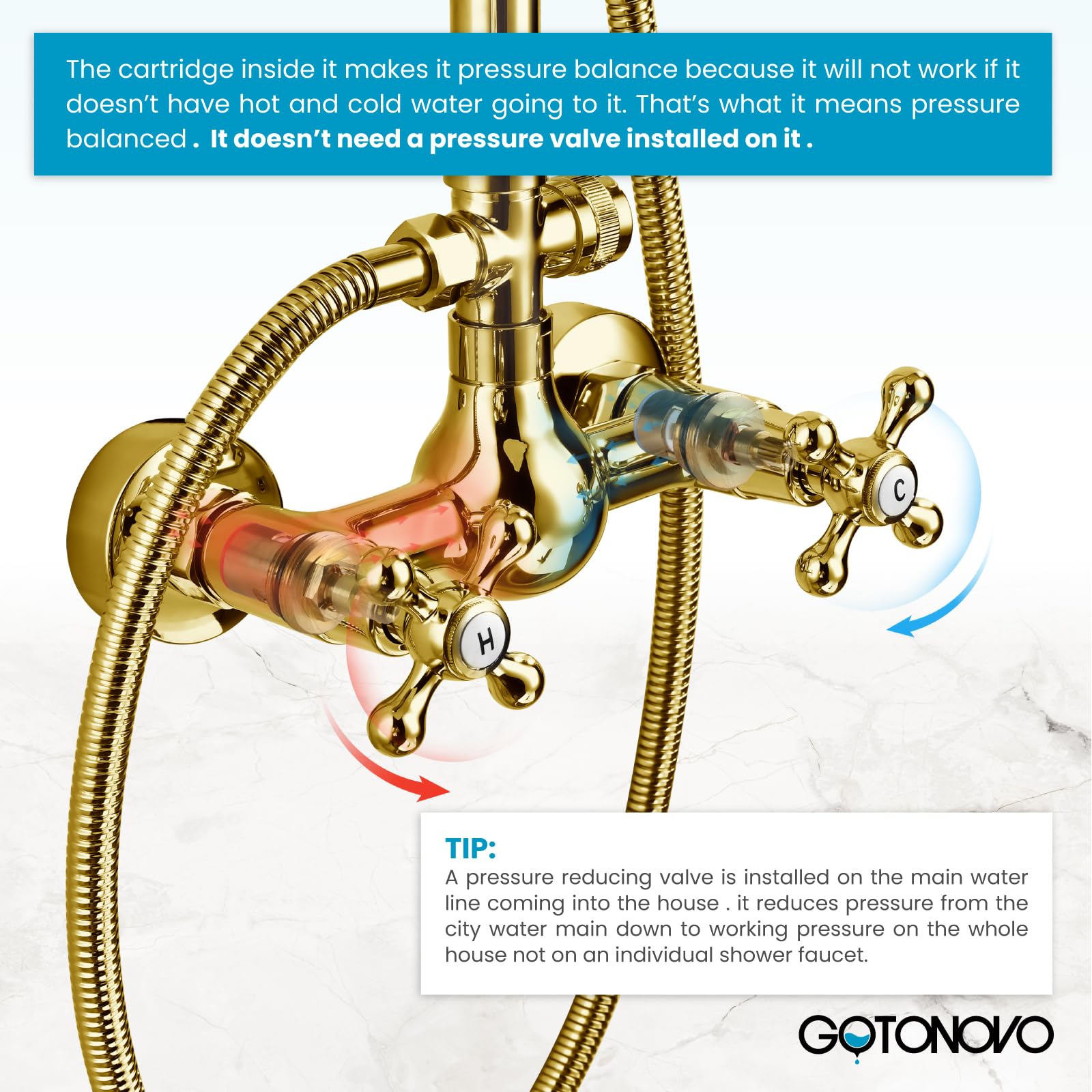 Gotonovo 8 Inch Rainfall Shower Faucet Set - Polished Gold Wall Mount Bathroom Shower System with Handheld Showerhead and Cross Handle, 2 Function Water Spray Modes - Perfect for Modern Bathroom Renovation and Spa-Like Shower Experience