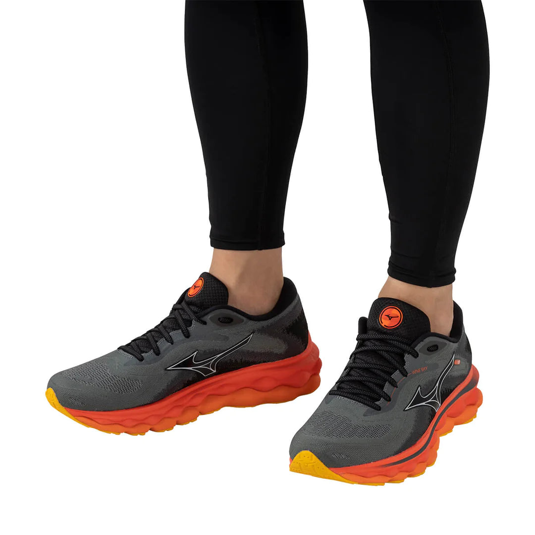 Mizuno Wave Sky 7 2E Running Shoes for Men - Turbulence/Nickel/Hot Coral - Cushioned Support for Long Distance & Marathon Training
