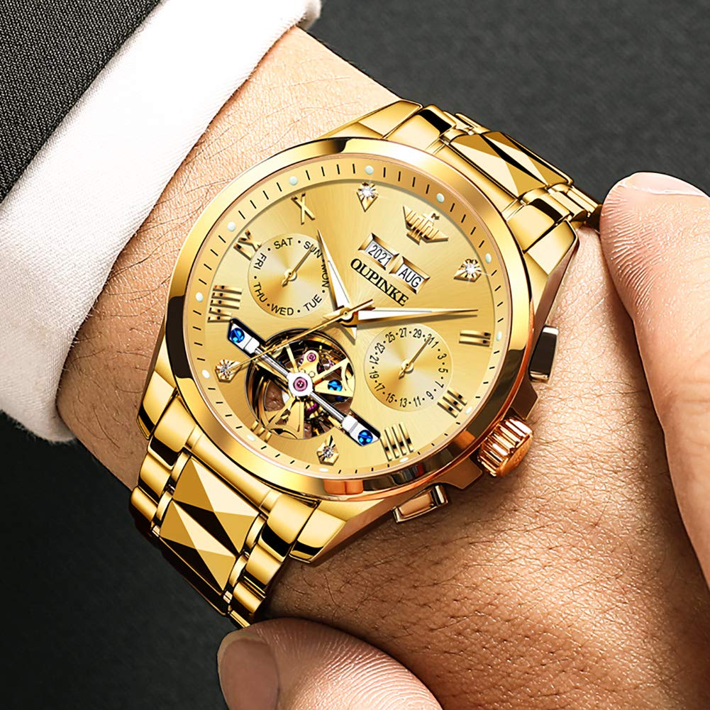Luxury Men's Automatic Skeleton Watch with Diamond & Sapphire Crystal - Self-Winding Dress Watch in Tungsten Steel - Perfect for Business, Formal Events & Gifts