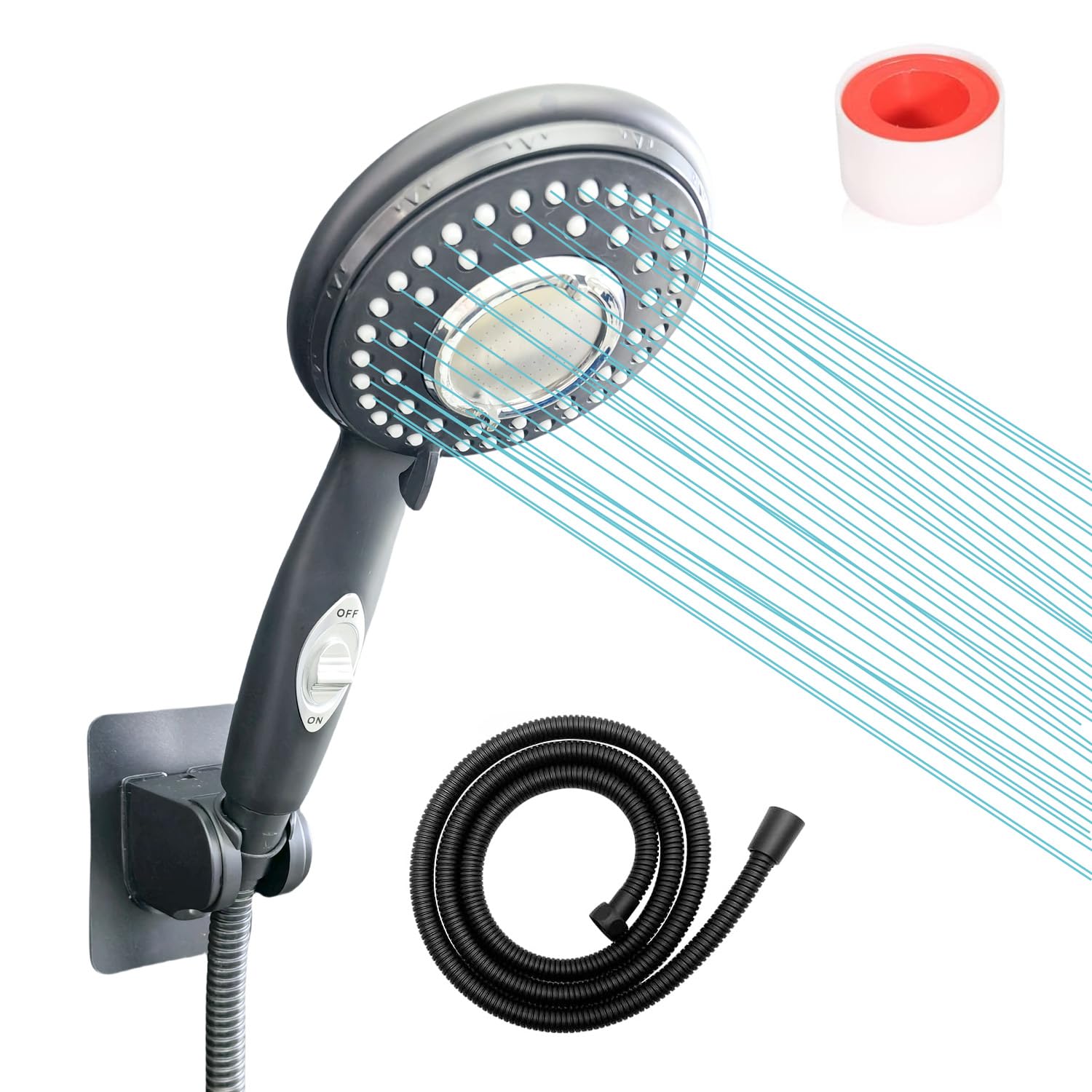 High Pressure Handheld Shower Head with On/Off Switch - Water Saving RV & Camper Shower Replacement with 60'' Hose & Bracket (Black) - Perfect for Tiny Homes, Boats & Outdoor Adventures