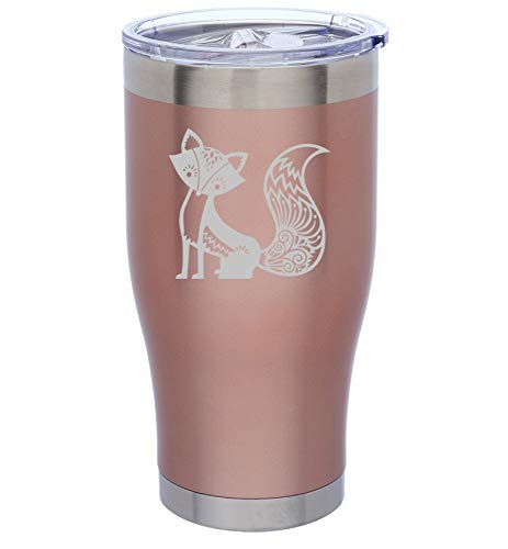 Rose Gold Double Wall Vacuum Insulated Stainless Steel Tumbler Travel Mug with Fox Design - 24oz Leakproof Cup for Coffee, Tea & Cold Drinks | Perfect for Office, Commuting & Outdoor Adventures