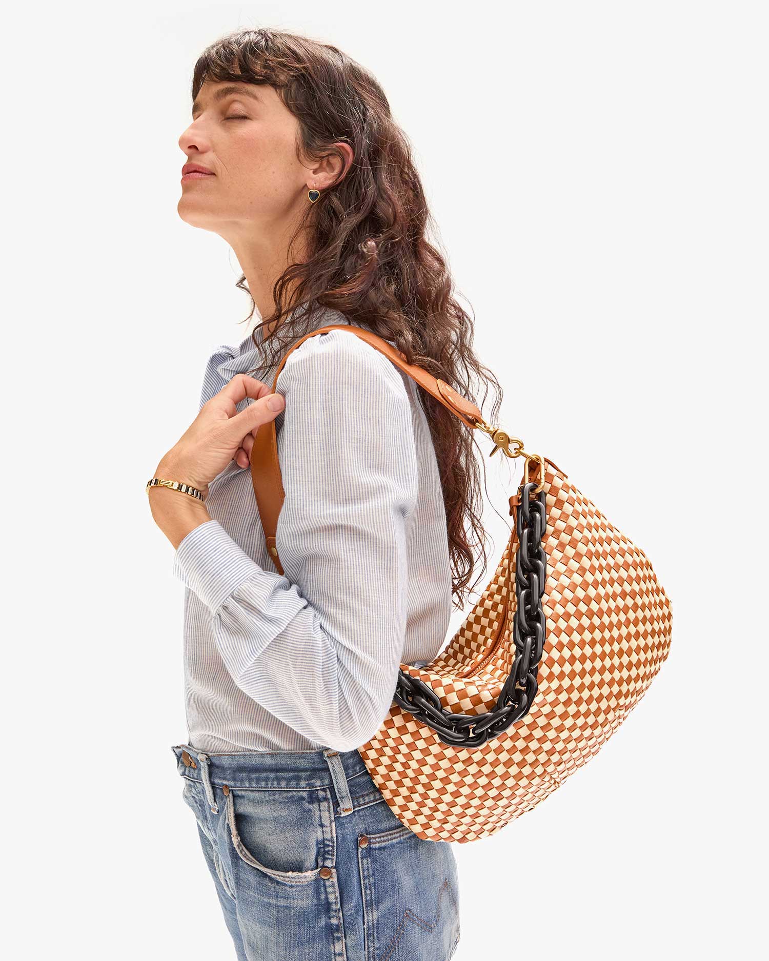 Moyen Messenger Bag - Natural Cream Woven Checker Pattern Crossbody Bag for Women & Men - Perfect for Work, Travel & Daily Commute