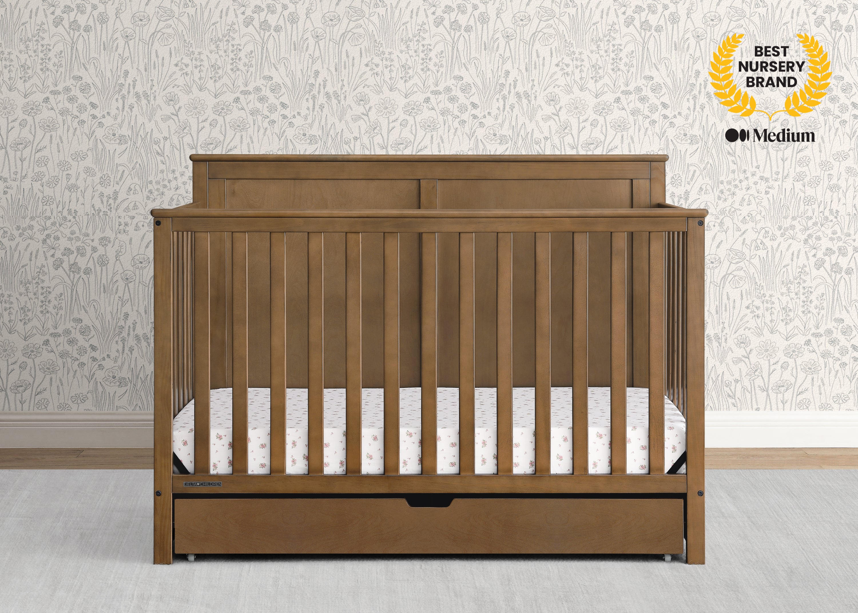 Logan 6-in-1 Convertible Baby Crib with Underdrawer Storage - White Nursery Furniture for Newborn to Toddler Bed | Perfect for Small Spaces & Modern Nurseries