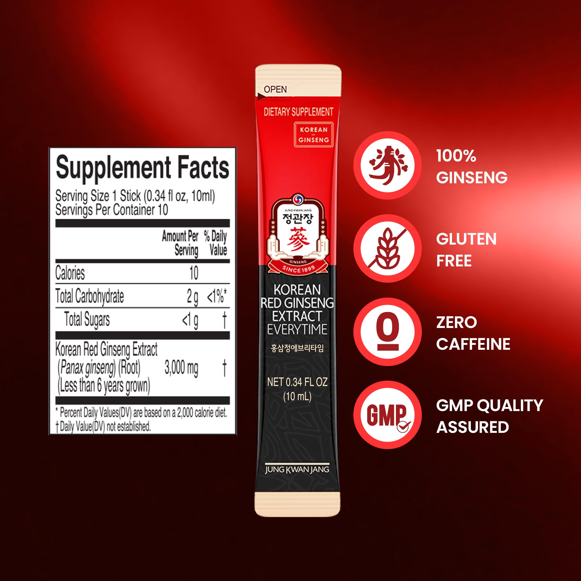 CheongKwanJang Korean Red Ginseng Extract 3000mg - Sugar Free Energy Supplement & Herbal Tea | 30 Count | Immune Support, Stamina Boost | Perfect for Workouts, Study & Daily Energy