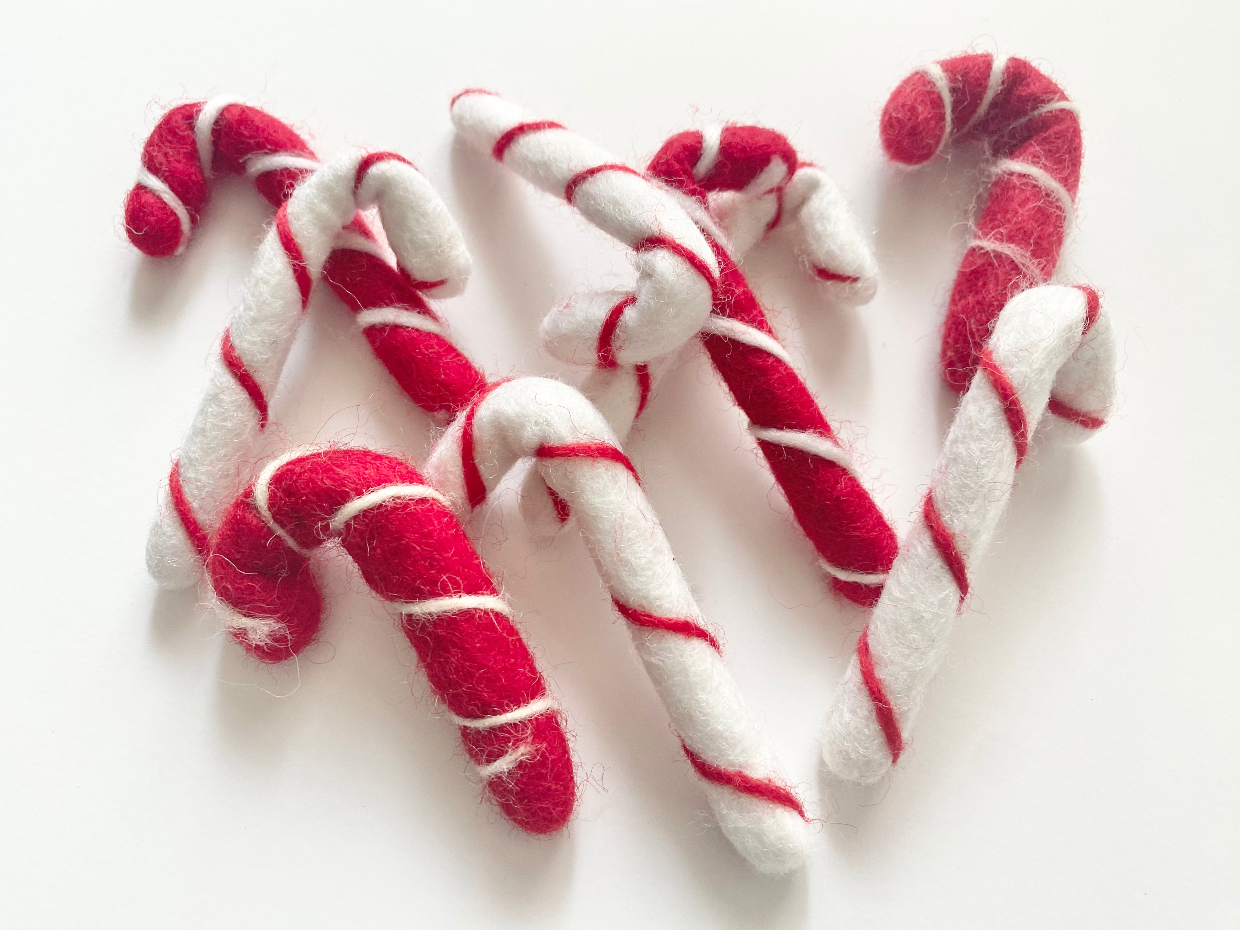 Handmade Wool Felted Candy Cane Christmas Ornament - Holiday Tree Decor, DIY Craft Gift for Xmas, Stocking Stuffer, Winter Home Decoration