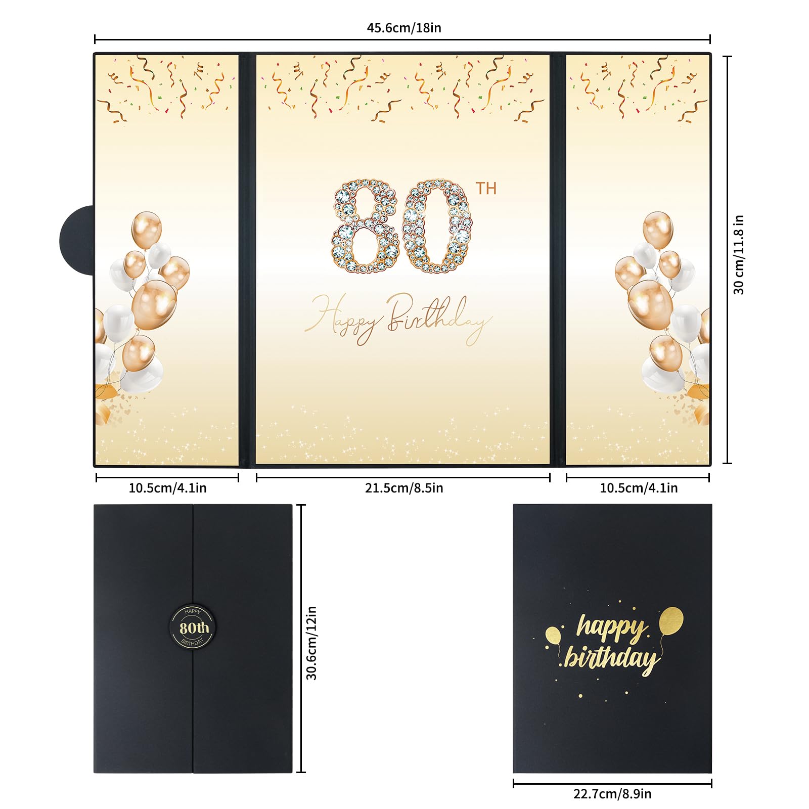 80th Birthday Party Decorations for Men & Women - Black Gold Signature Guest Book 12x18 Inch - Unique 80 Year Old Birthday Gifts for Grandparents, Parents - Perfect for Milestone Celebrations & Memory Keeping