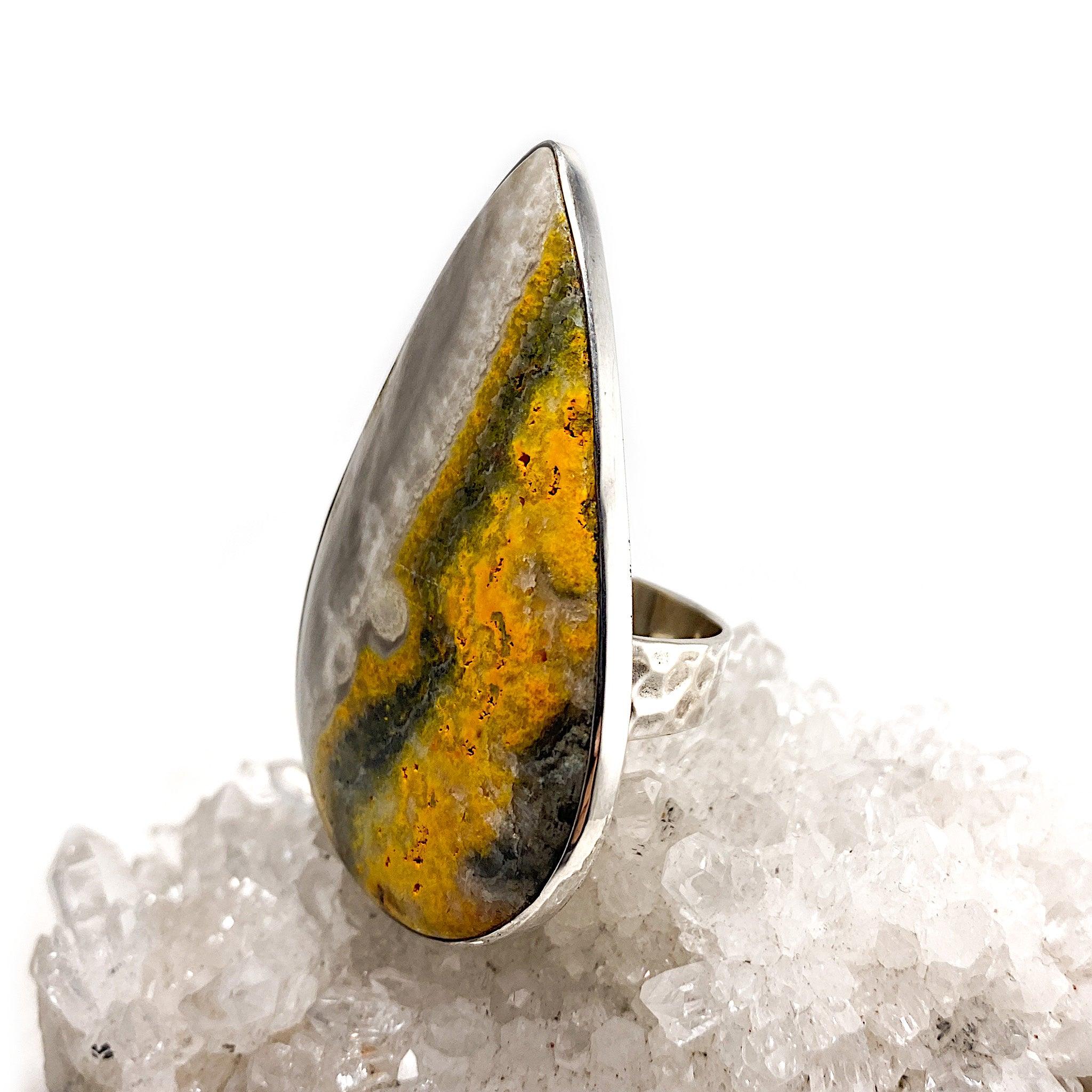Bumble Bee Jasper Teardrop Cabochon Ring - Size 10 - KRGJ1180 - Handmade Gemstone Jewelry for Women - Perfect for Boho Style & Everyday Wear