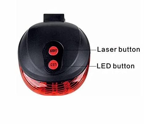 5 LED 7 Mode Laser Bike Tail Light with 2 Laser Beams - Waterproof Bicycle Rear Light with Dual Buttons for Night Cycling - Perfect for Commuting, Mountain Biking & Road Safety