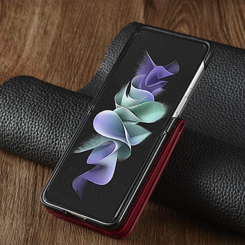 Samsung Galaxy Z Flip 3 Luxury Leather Wallet Case - Premium Flip Phone Cover with Card Holder & Kickstand - Perfect for Business, Travel & Everyday Use