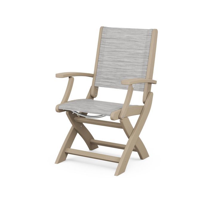 POLYWOOD Coastal Folding Chair - Durable Outdoor Furniture for Patio, Beach & Poolside - Weather-Resistant Adirondack Style Chair with Cup Holder