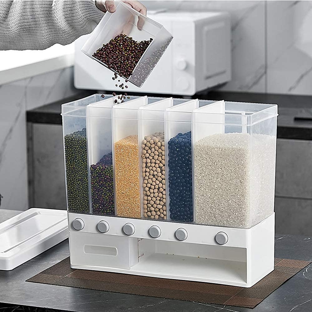 Huqiqi Wall-Mounted Cereal Dispenser - Automatic Measuring Dry Food Storage Container with Multiple Compartments for Rice, Grains & Pet Food | Ideal for Kitchen Countertops, Pantry Organization & Restaurant Use