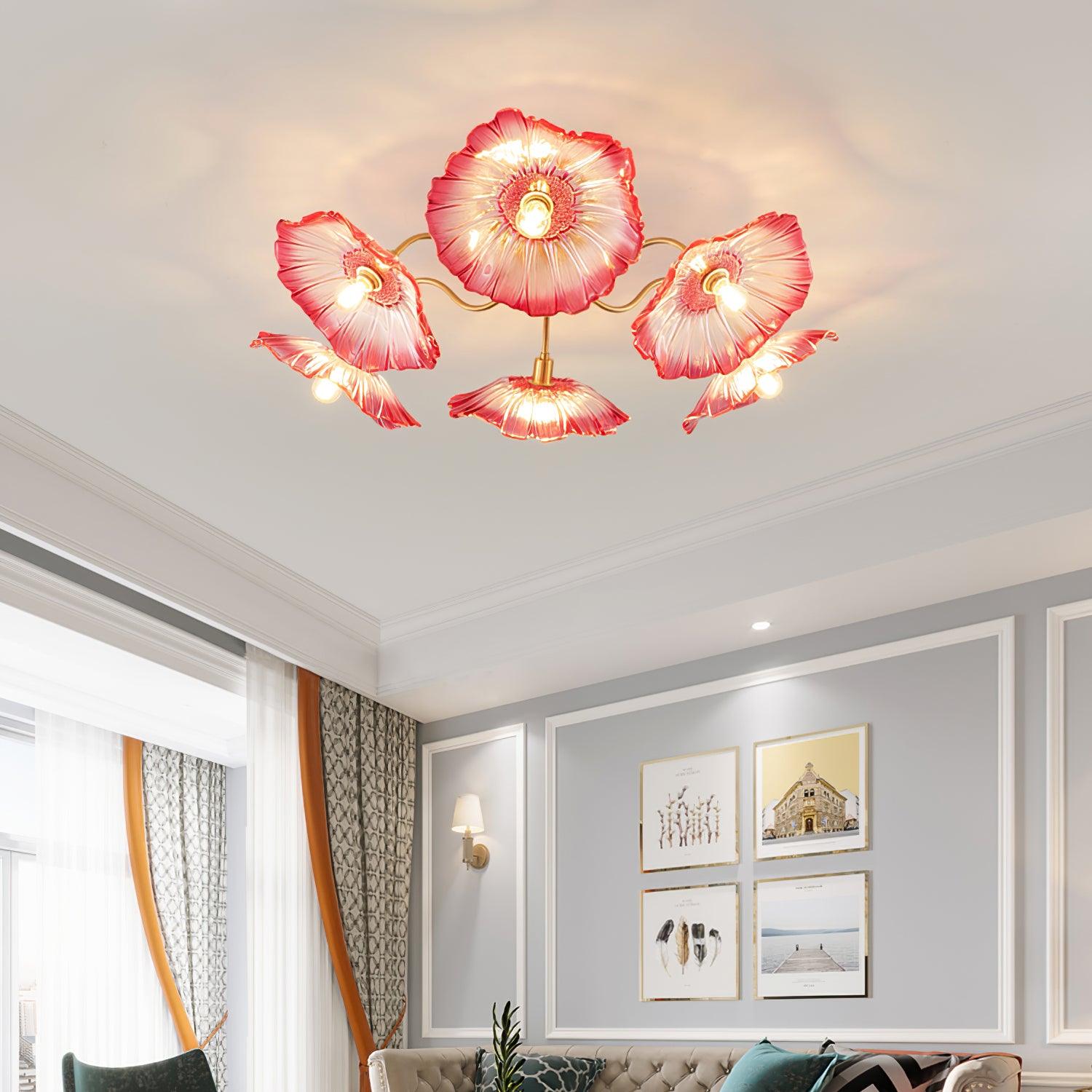 Handmade Murano Glass Floral Chandelier - Elegant Ceiling Light for Dining Room, Living Room & Bedroom Decor