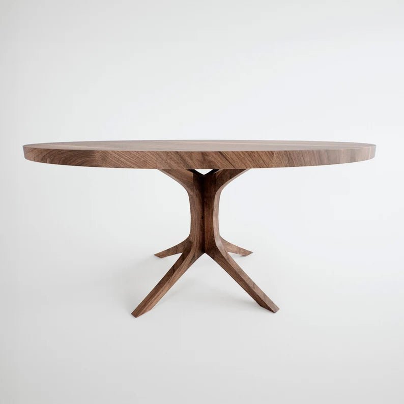 Handmade Designer Wooden Round Dining Table - Natural Brown Finish - Perfect for Farmhouse, Rustic & Modern Dining Rooms