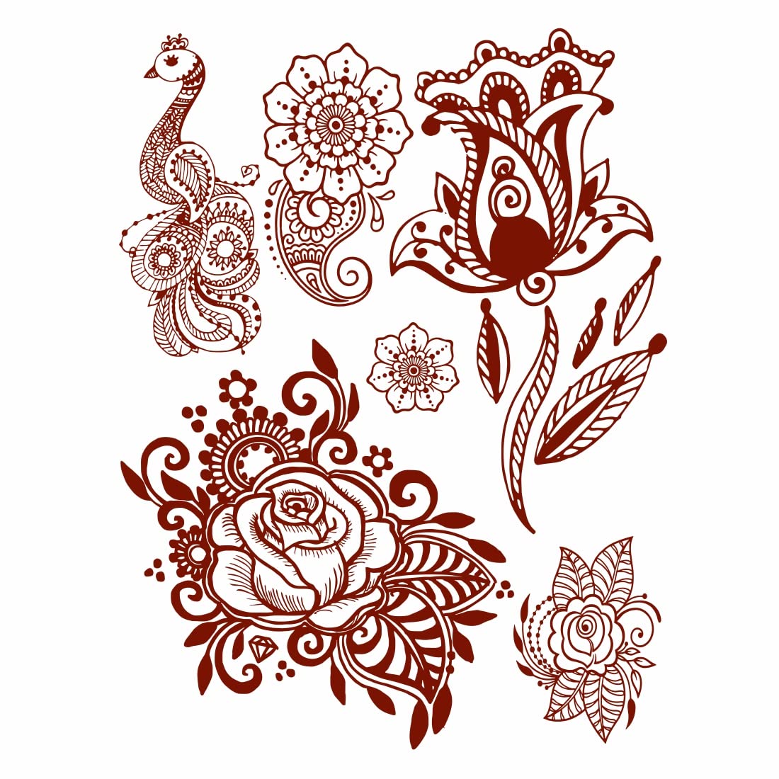 Rose Flower Mehndi Henna Temporary Tattoo Kit - Waterproof Body Art for Women & Girls - Multicolor Floral Designs for Parties, Weddings & Festivals
