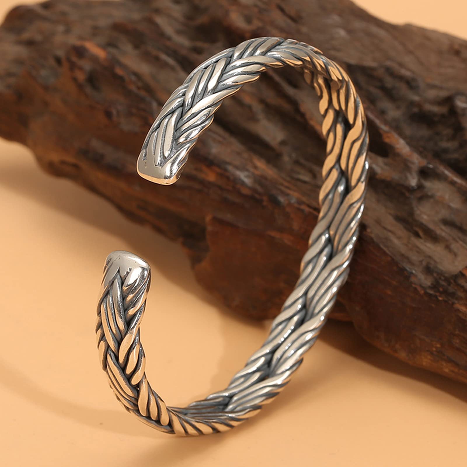 UTHTY Retro 925 Sterling Silver Bangle Bracelet for Men - Personalized Weave Design Jewelry Gift for Boy, Father with Elegant Gift Box | Perfect for Weddings, Anniversaries & Special Occasions