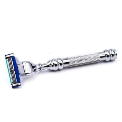 Parker 43M Heavyweight All-Metal Triple Blade Razor - Premium Brass Frame & Textured Chrome Handle Shaving Razor with Gillette Mach 3 Blade - Perfect for Men's Daily Shaving, Travel & Gift Giving