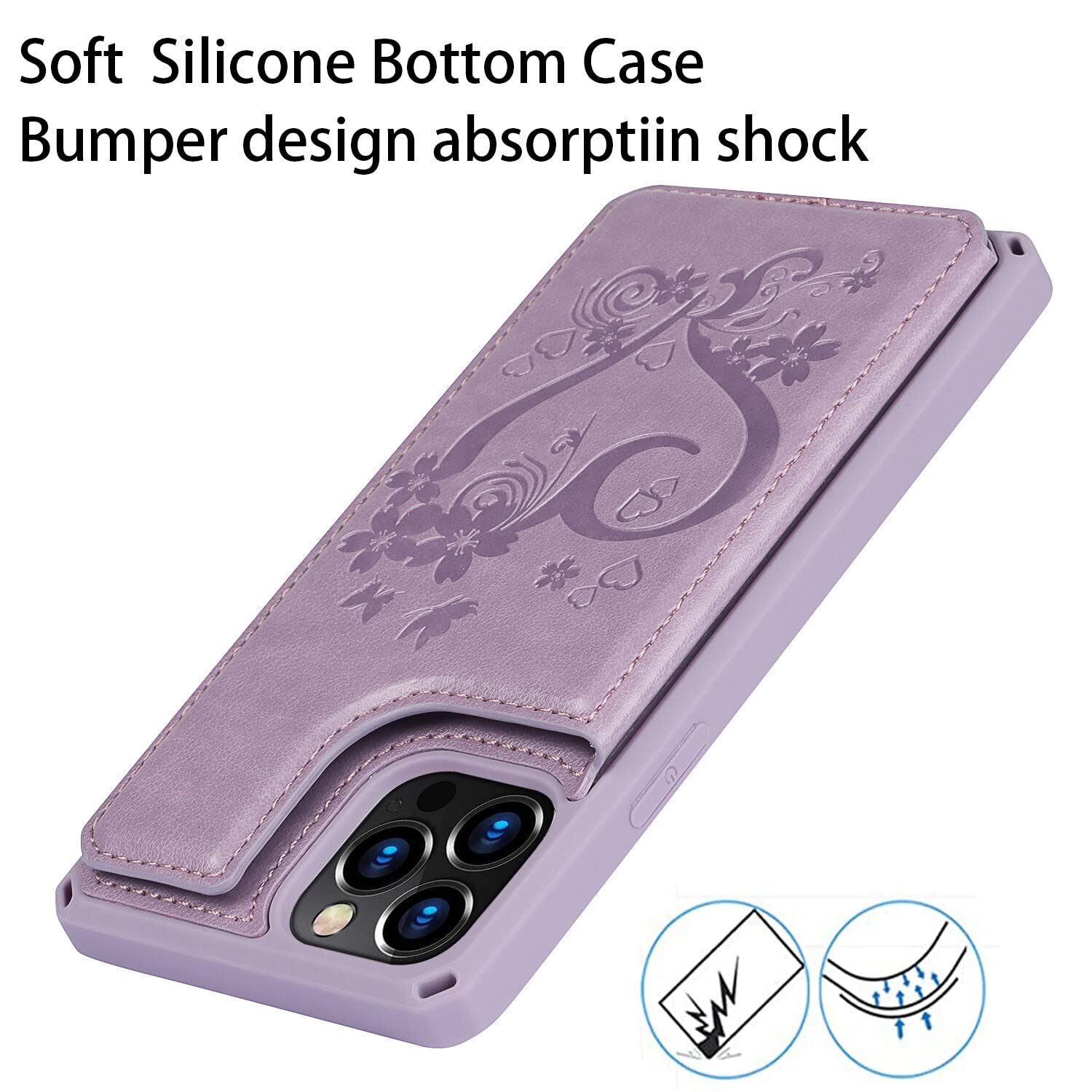 Premium Leather Wallet Case for iPhone 12/12 Pro - Shockproof Protective Cover with Card Holder, Stand & Wrist Strap (Purple) - Perfect for Daily Commute, Shopping & Travel
