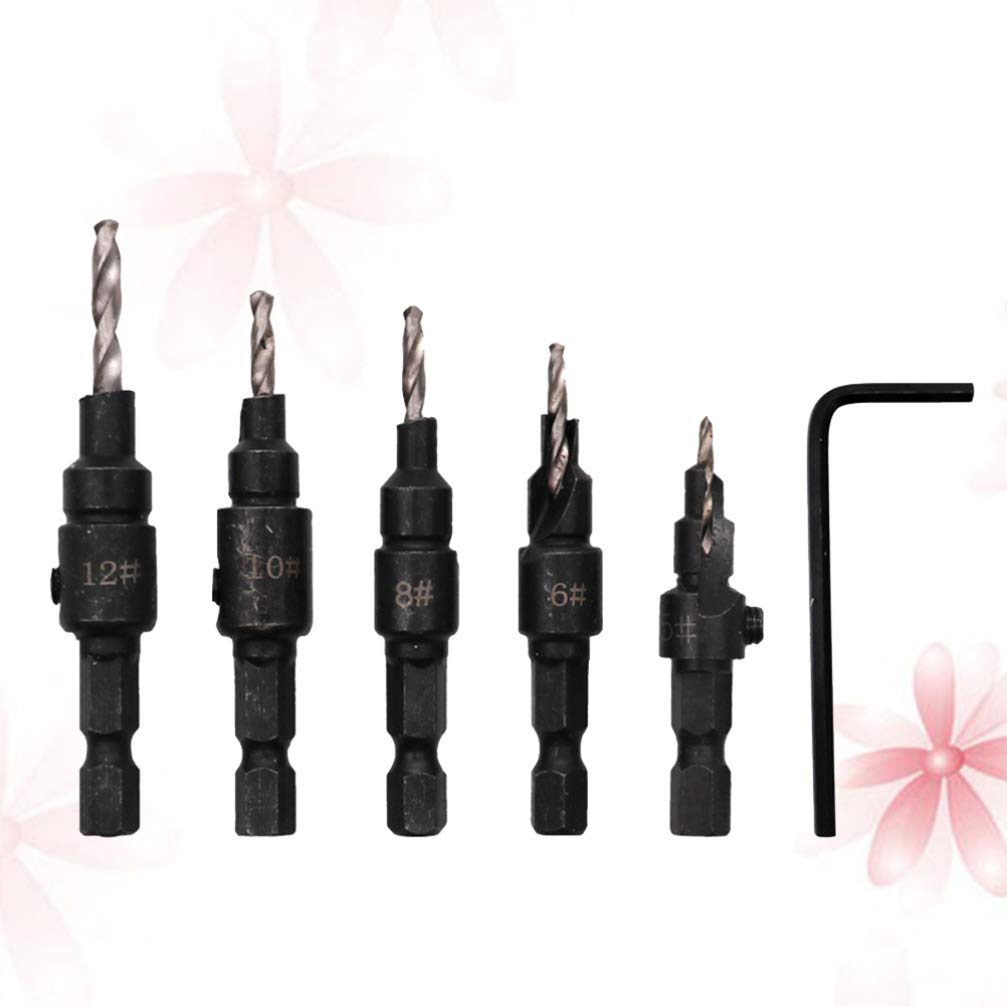 5-Piece Countersunk Head Drill Bit Set - Hex Shank Wood Hole Reamer & Countersink Drill Bits for Woodworking, DIY Projects, and Furniture Assembly