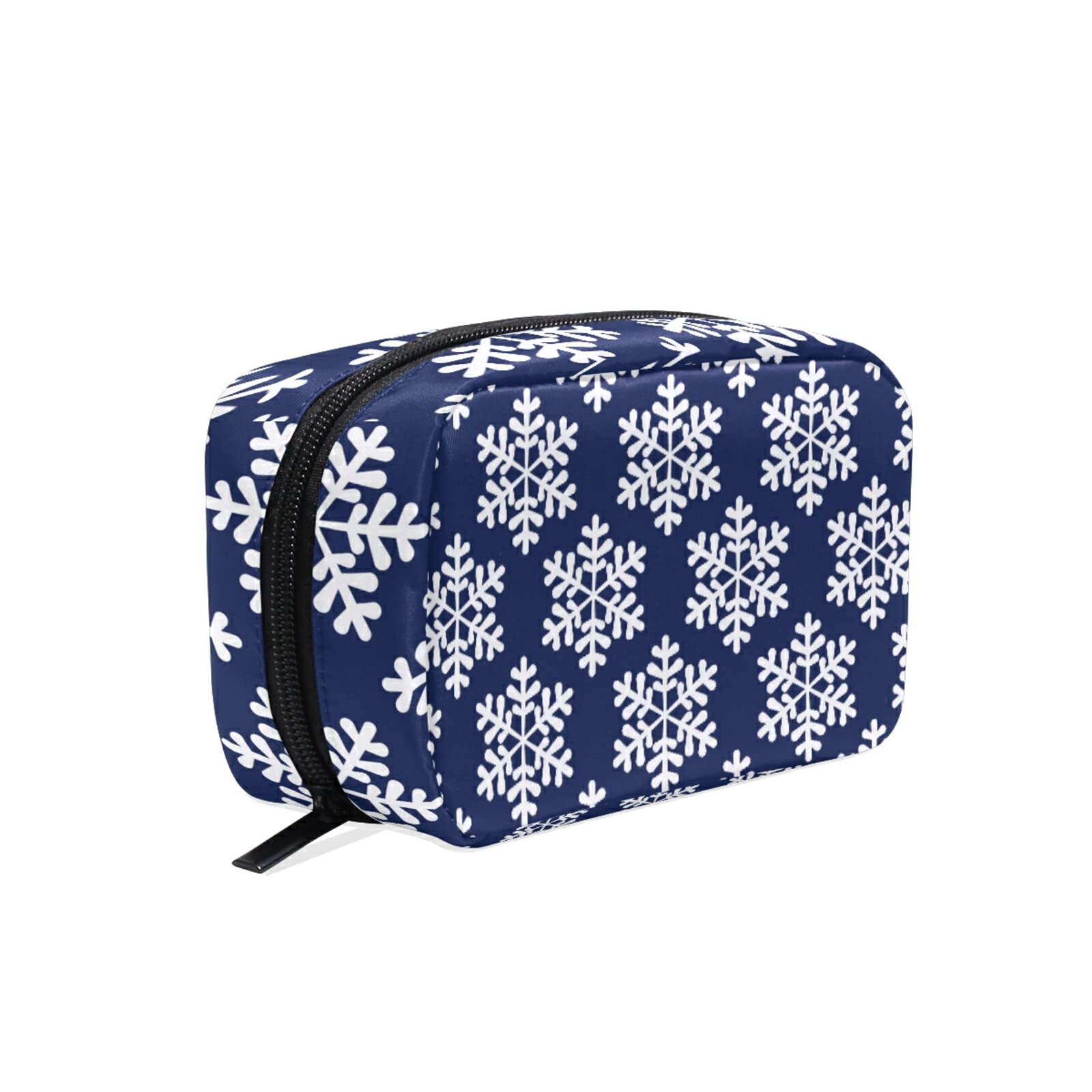Winter Snowflake Blue Cosmetic Bag with Zipper - Waterproof Makeup Pouch for Women | Travel Toiletry Organizer for Cosmetics, Brushes & Essentials | Perfect for Vacation, Gym & Daily Use