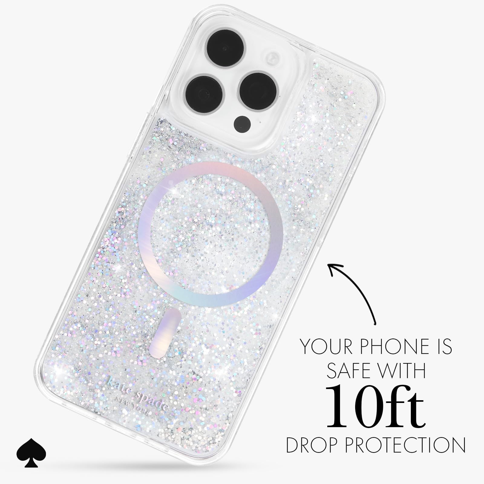 Kate Spade New York Liquid Glitter Iridescent iPhone 15 Pro Max Case | MagSafe Compatible | Stylish Protective Phone Cover for Women | Perfect for Work, Travel & Everyday Use