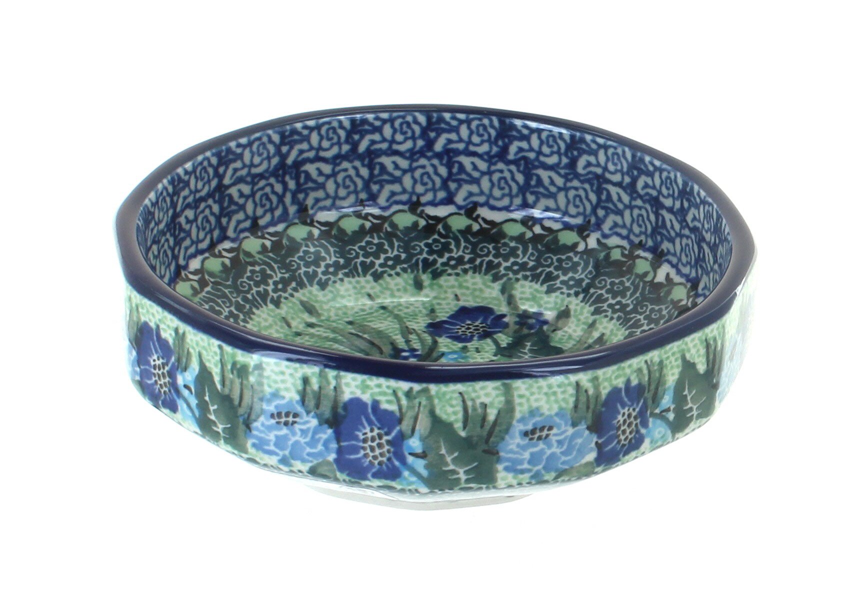 Blue Rose Polish Pottery Sapphire Fields Small Angular Bowl - Handmade Ceramic Decorative Bowl for Home Decor, Gift, Dining & Kitchen Use