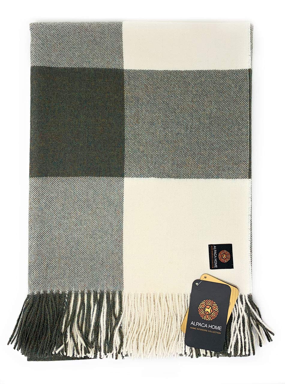 Cheeky Checks Alpaca Throw Blanket - 100% Baby Alpaca Wool, 6.6ft x 4.25ft, Hypoallergenic & Ultra Soft - Perfect for Sofa, Bed, or Gift (Sweet Thyme)