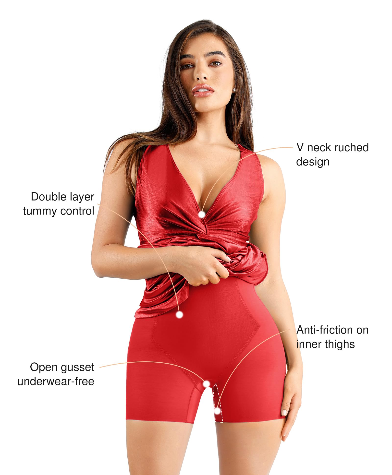 Popilush Shapewear Dress - Ruched Bodycon Maxi Dress with Built-in Shapewear, Deep V Neck & Sleeveless Design for Formal Occasions | Perfect for Weddings, Parties & Evening Events