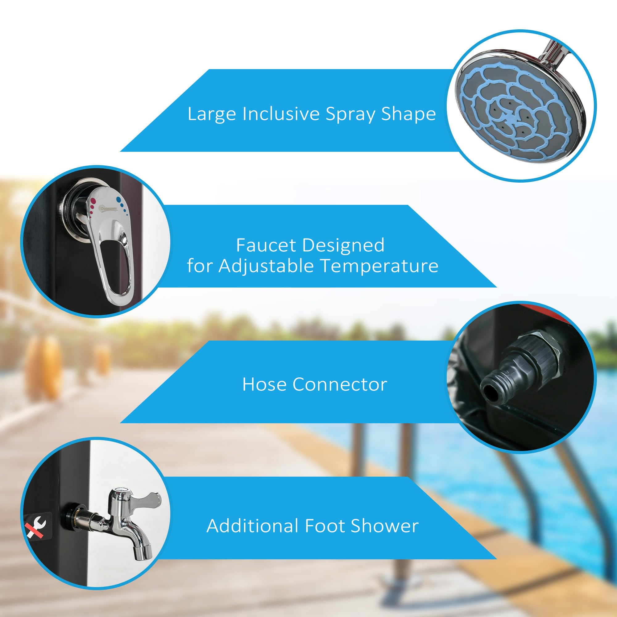 Outsunny 7ft Outdoor Solar Shower with 360° Rotating Head & Foot Faucet - Adjustable Temperature & Pressure, 9.2 Gallon Capacity - Perfect for Backyard, Pool, Camping & Beach Use