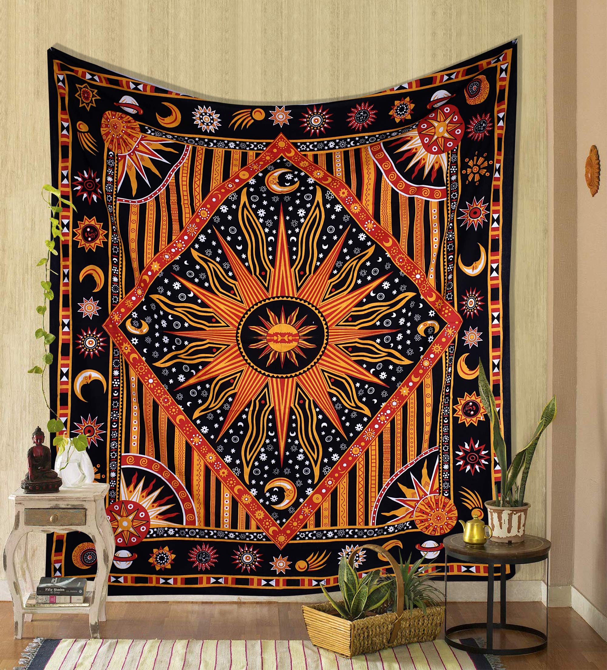 Celestial Tie Dye Tapestry - Moon Star Boho Wall Hanging for Bedroom & Dorm Decor