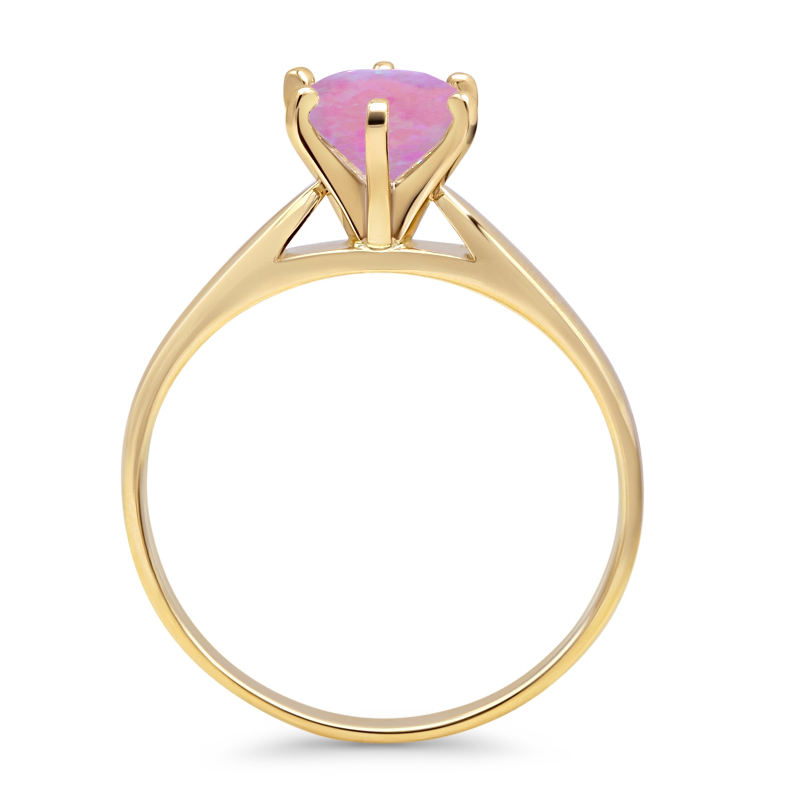 14K Yellow Gold Round Solitaire Lab-Created Pink Opal Art Deco Ring for Women - Vintage Style Engagement & Wedding Band, Perfect for Anniversary Gifts & Special Occasions