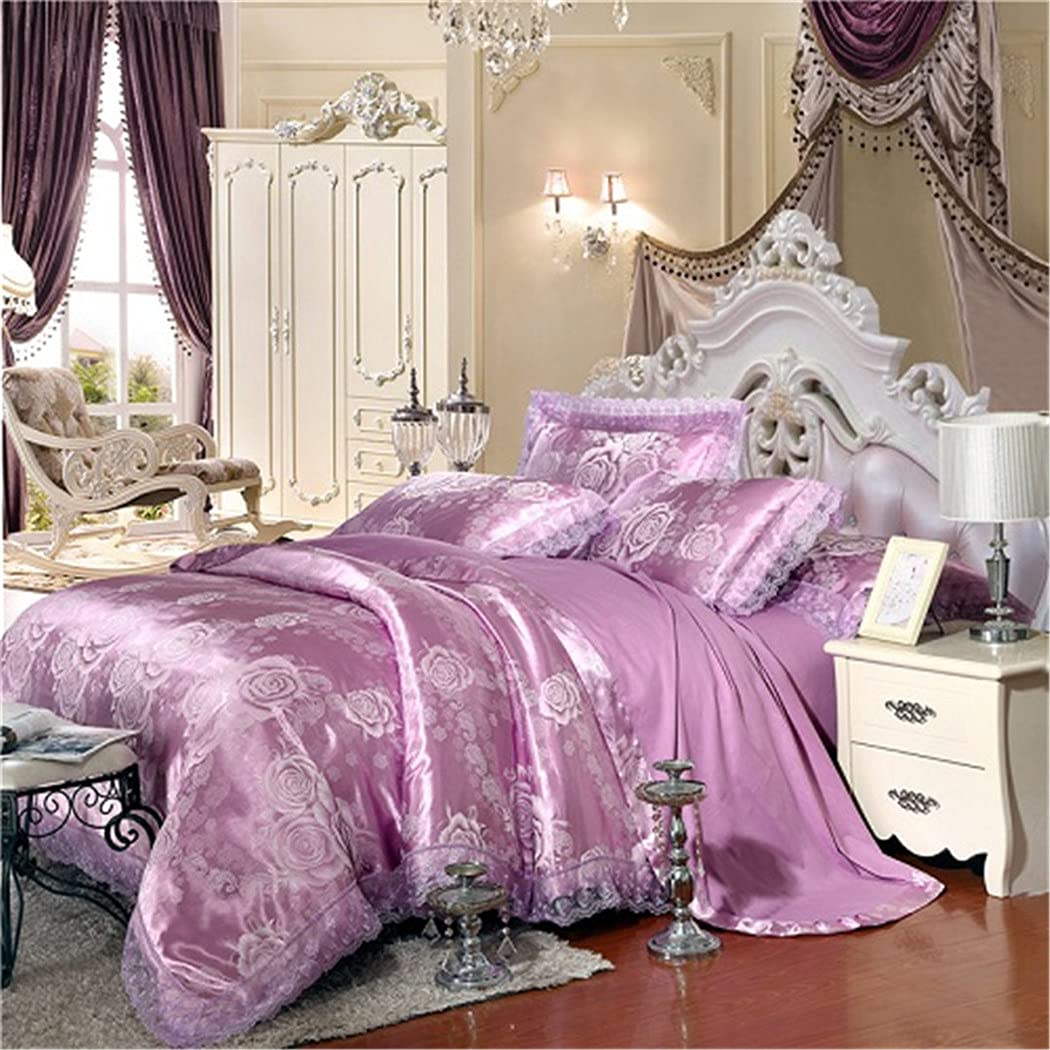 Luxury Satin Jacquard White Bedding Set - Queen & King Size Bed Set with Fitted Sheet & Duvet Cover - Soft Breathable Bed Sheets for Hotel Style Bedroom Decor - Perfect for Master Bedroom, Guest Room & Luxury Home Decor