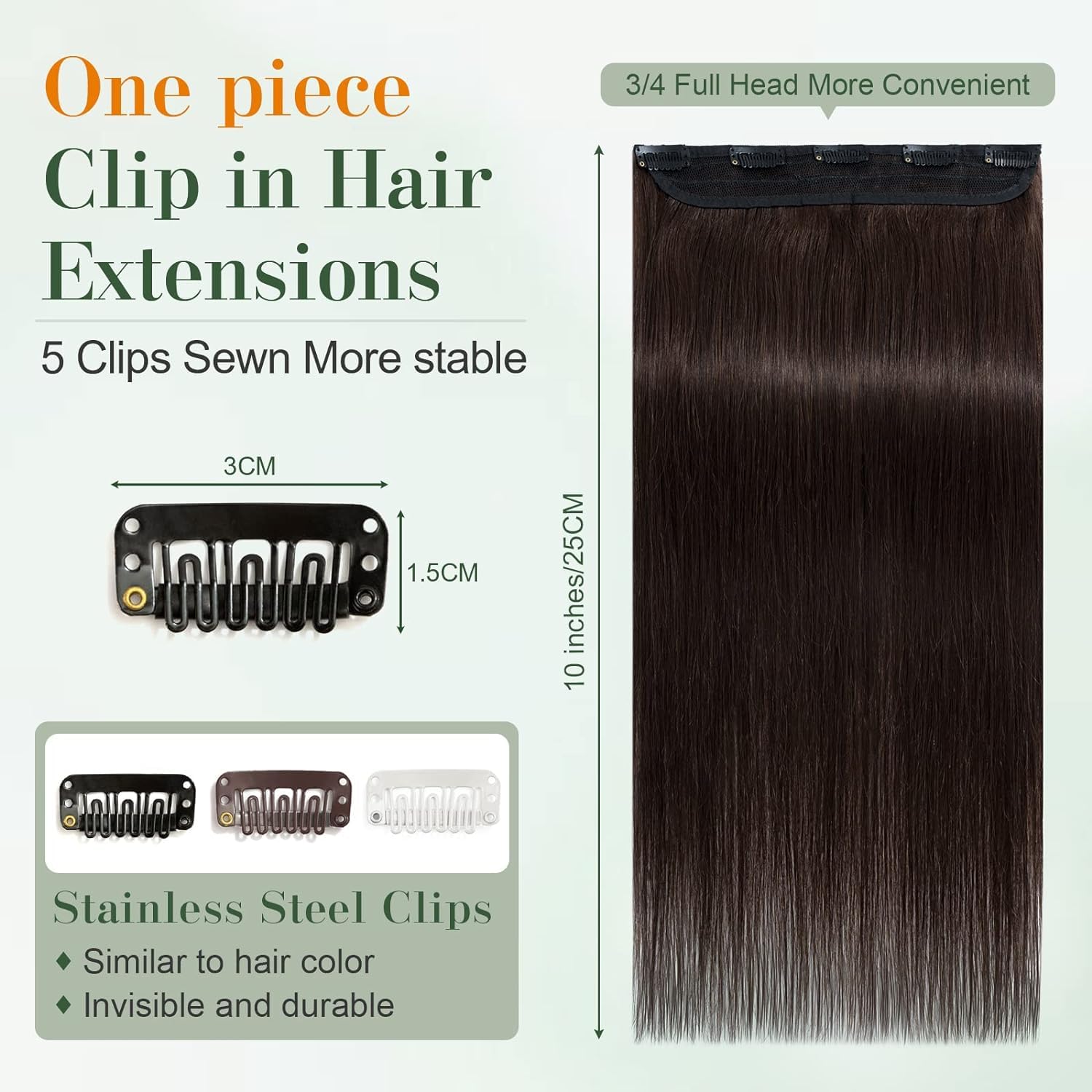 OSEN 26 Inch Synthetic Brown Straight Hair Extensions with 5 Clips - 3/4 Head Wavy Hairpiece for Women & Girls | Perfect for Parties, Weddings & Daily Styling
