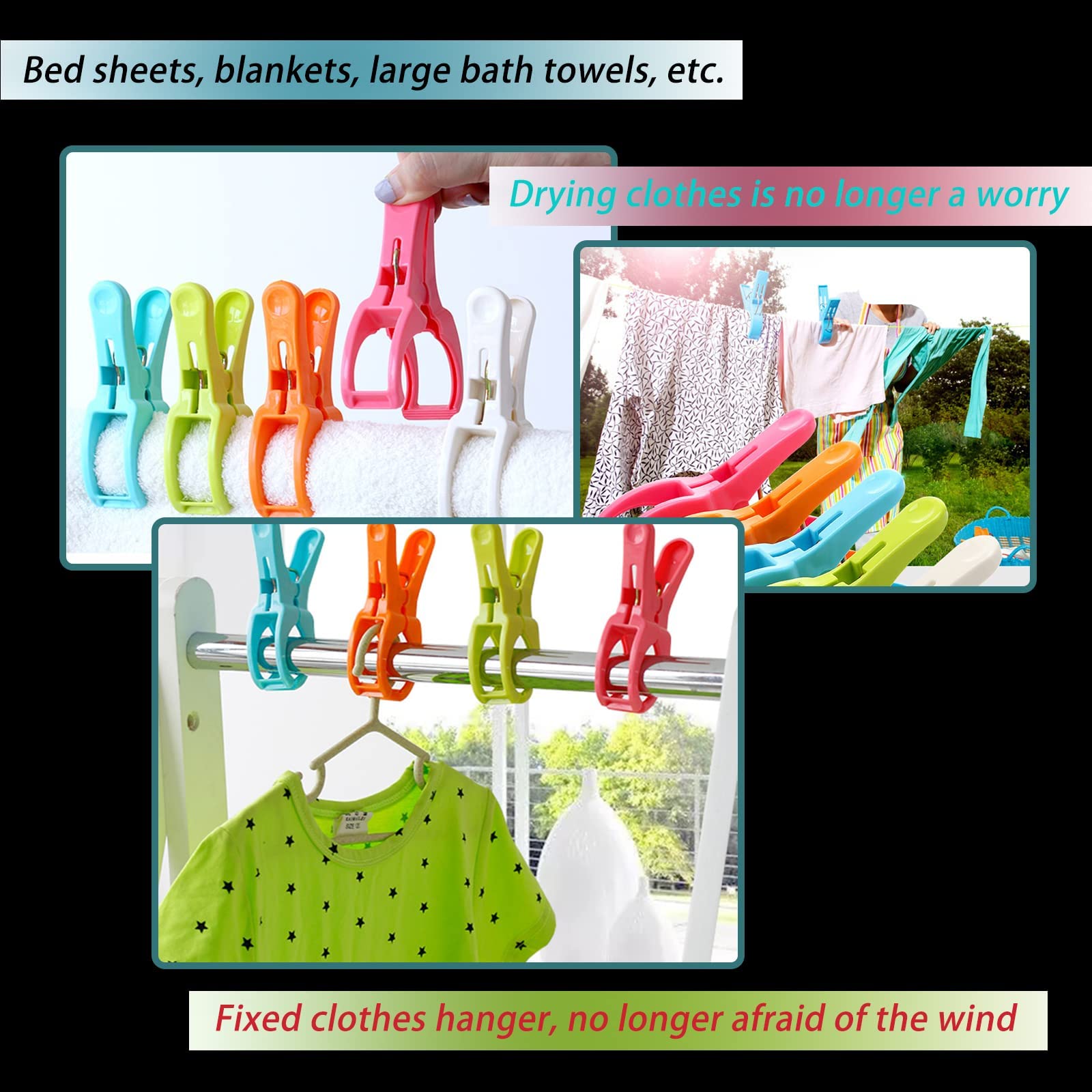 10 Pack Beach Towel Clips for Lounge Chairs - 4.5 Inch Plastic Pool Towel Clamps with 5 Free Bonus Small Clips - Secure Your Towel at Beach, Poolside, or Backyard - Windproof Design for Family Outdoor Use