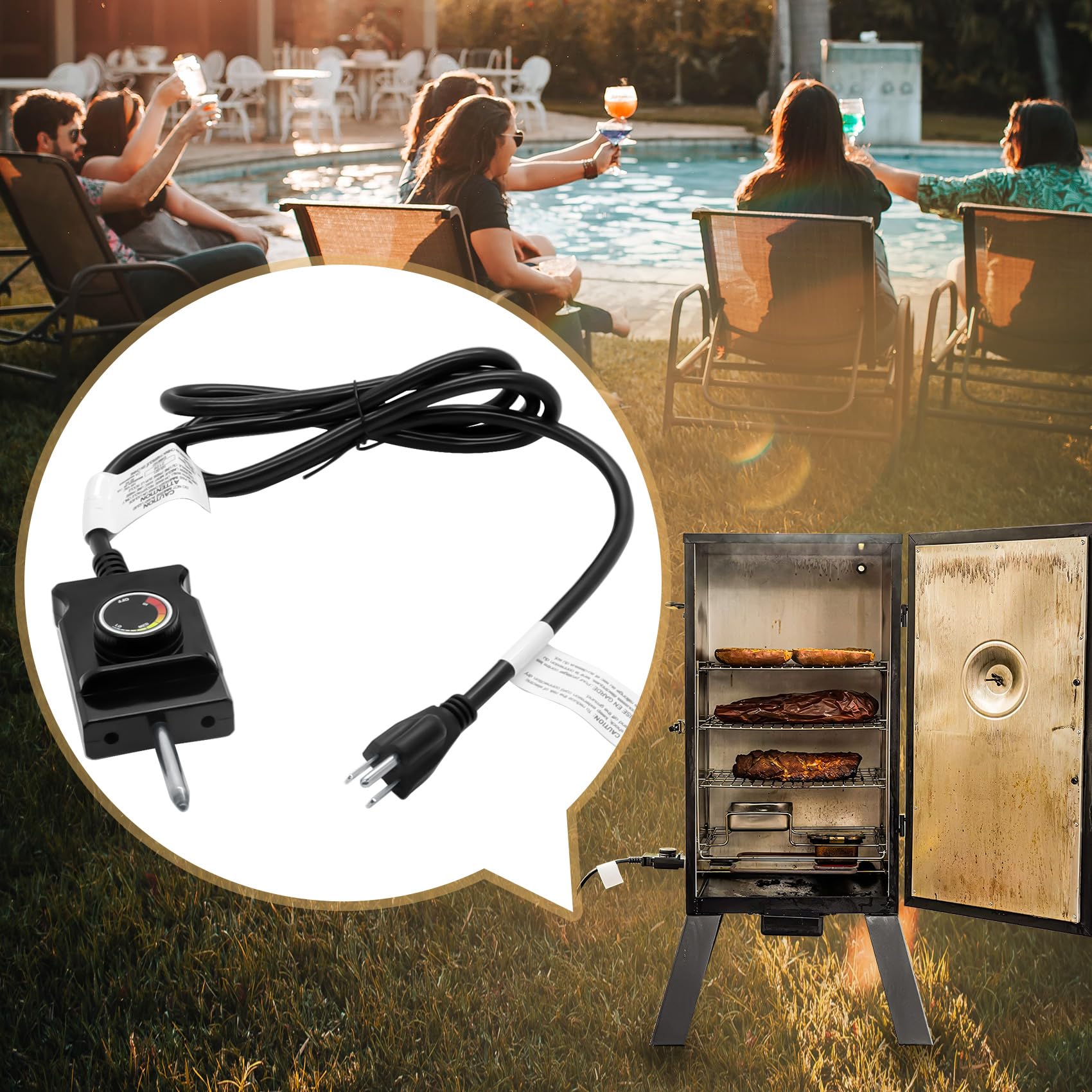 Adjustable Thermostat Controller Probe Cord for Masterbuilt Analog Electric Smokers - Replacement Thermostat Control with Power Cord for Most Electric Smokers & Grills Heating Elements - Perfect for BBQ, Smoking Meat, and Outdoor Cooking