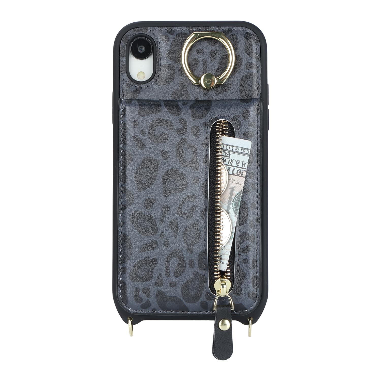 Premium iPhone XR Phone Case with Card Holder & Wrist Strap - Women's Wallet Case with Credit Card Slots, Kickstand & Zipper Closure (Black Leopard Print) - Perfect for Everyday Use, Travel & Hands-Free Convenience