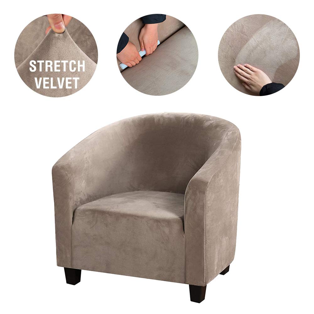 Velvet Stretch Armchair Slipcover - GULI Plush Spandex Club Chair Cover, Wingback Sofa Protector, Washable & Removable Furniture Cover for Living Room, Bedroom, Office (Khaki) - Cozy Home Decor & Pet-Friendly Seat Protection