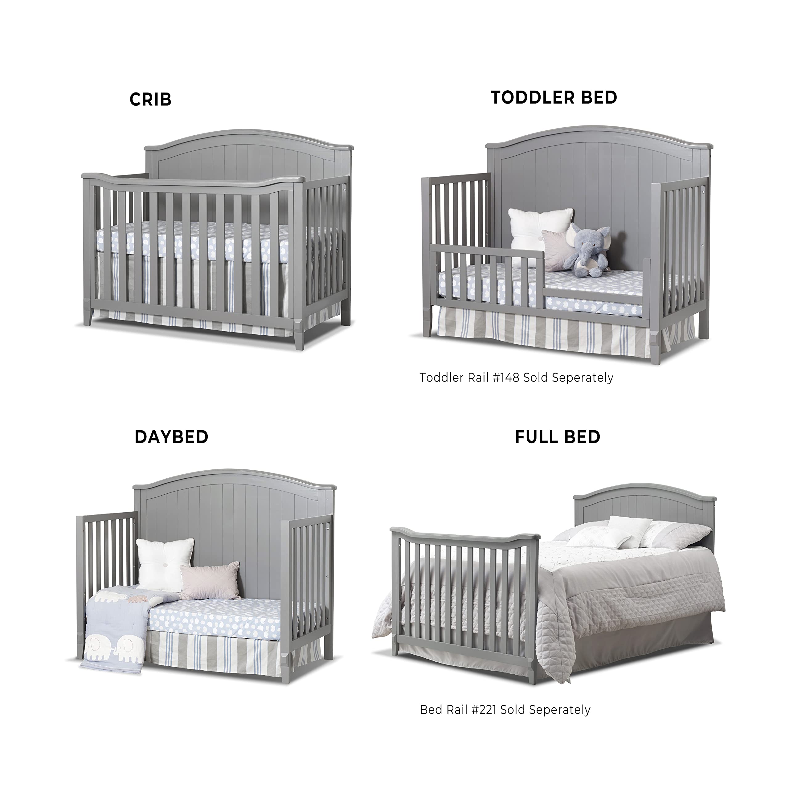 Sorelle Fairview 4-in-1 Convertible Wooden Crib - Non-Toxic Finish Baby Bed to Toddler Bed & Full Size Bed | Gray Nursery Furniture for Newborns, Infants & Kids Bedroom
