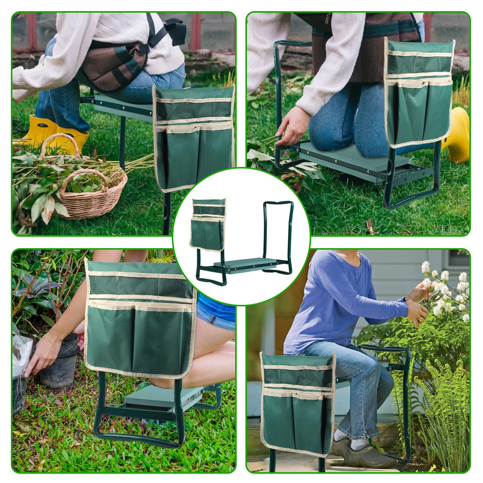 Foldable Garden Kneeler and Seat with Tool Pouch & EVA Foam Pad - Portable Gardening Stool for Women, Men, Seniors - Perfect for Planting, Weeding, and Outdoor Yard Work