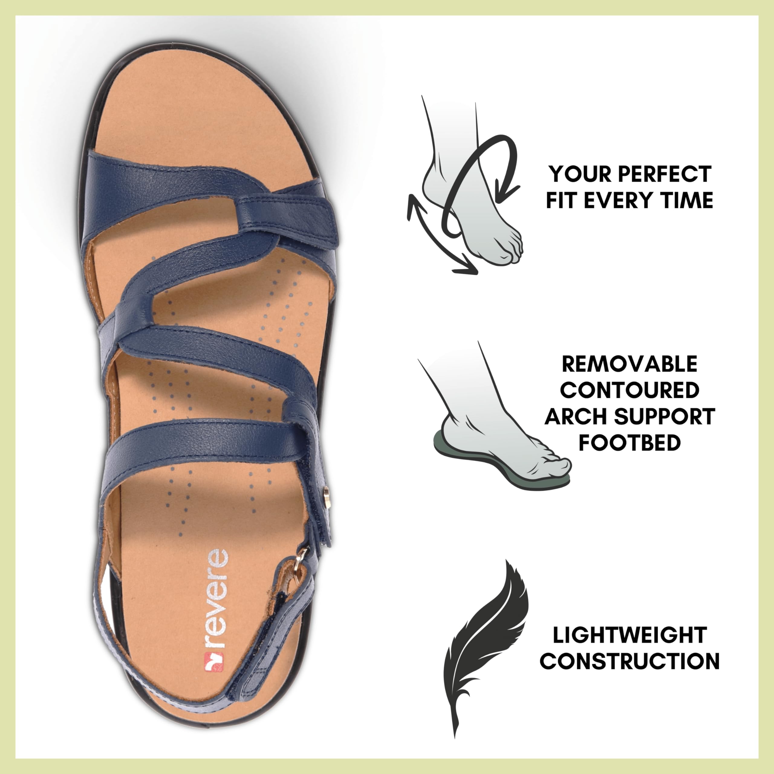 Revere Women's Miami Leather Sandals - Comfortable & Stylish Flip Flops for Beach, Pool & Summer Outfits