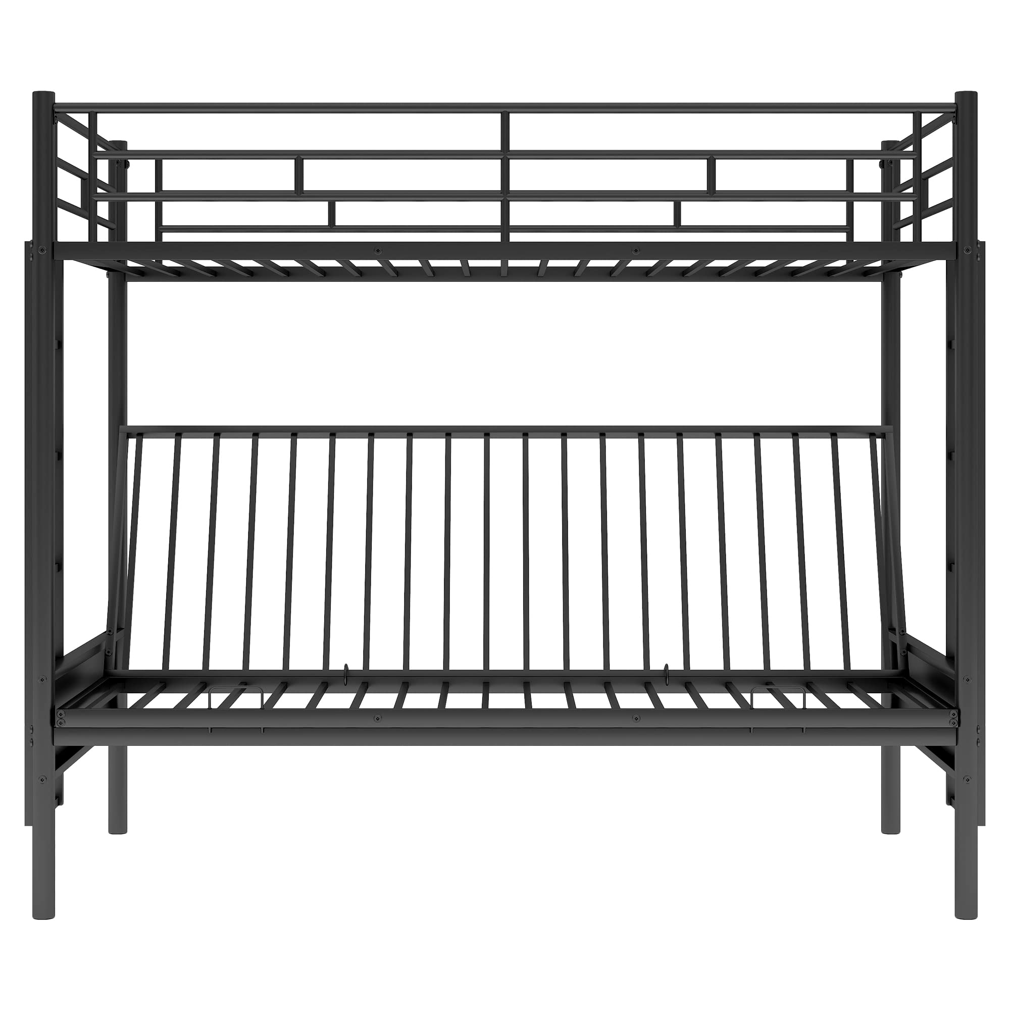 Twin Over Futon Metal Bunk Bed with Convertible Bottom - Twin Over Full Bunk Bed for Kids, Teens & Adults - Space-Saving Dorm Furniture in Black | Perfect for Small Bedrooms, Guest Rooms & College Dorms