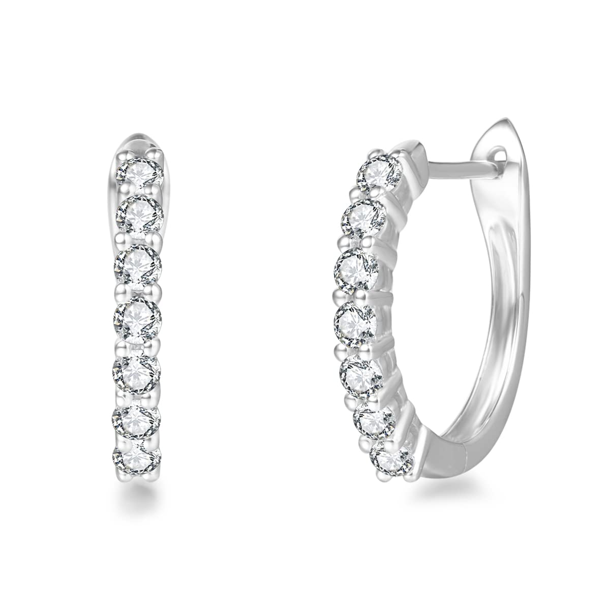 14K Solid Gold Round Cut Prong 1/5cttw Moissanite Hoop Earrings - Dainty Huggie Hoops for Women, D-E Color VVS Clarity (15mm) | Perfect for Everyday Wear, Date Nights & Special Occasions