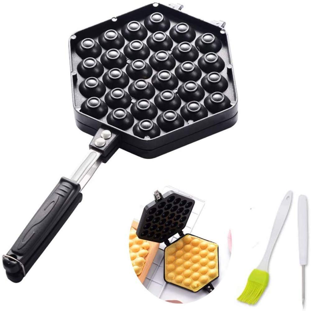 Qiuqiu Aluminum Non-Stick Egg Waffle Pan - Double Sided Bubble Waffle Maker for Hong Kong Style Egg Puffs, Pancakes & Cakes - Perfect for Home Kitchen, Breakfast, Brunch & Dessert Making