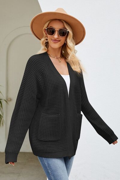 Stylish Open Front Raglan Sleeve Pocketed Cardigan Sweater - Cozy Knit Wrap for Women | Perfect for Office, Casual Outfits & Layering in Fall/Winter
