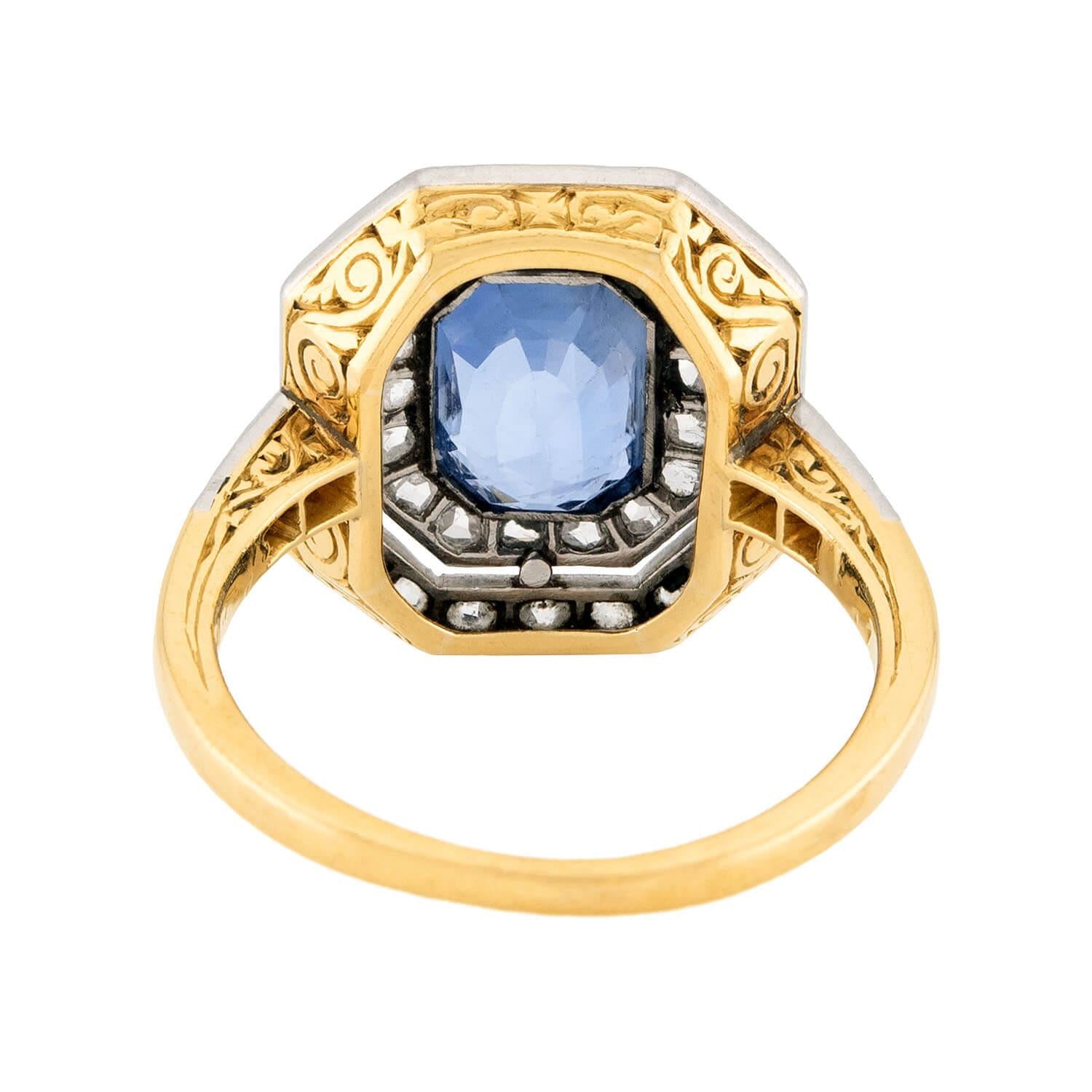 Exquisite Edwardian French 18k Gold & Platinum Sapphire Diamond Ring - Vintage Engagement, Wedding, or Anniversary Jewelry Gift